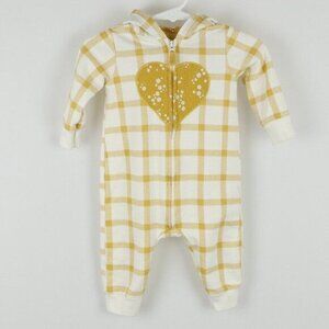 Carter's Infant Size 6 Months Yellow Plaid Hooded Zip Up Long Sleeve One Piece